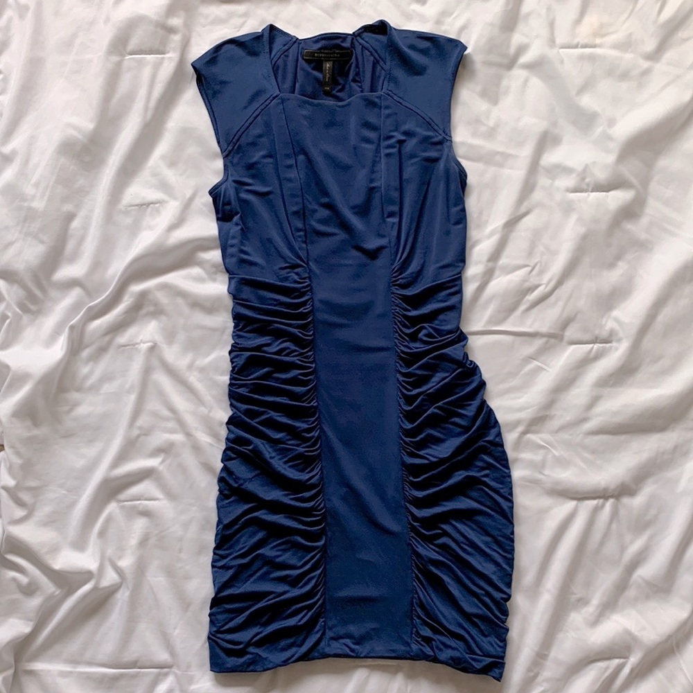 BCBG blue side ruched center panel cocktail dress size XXS